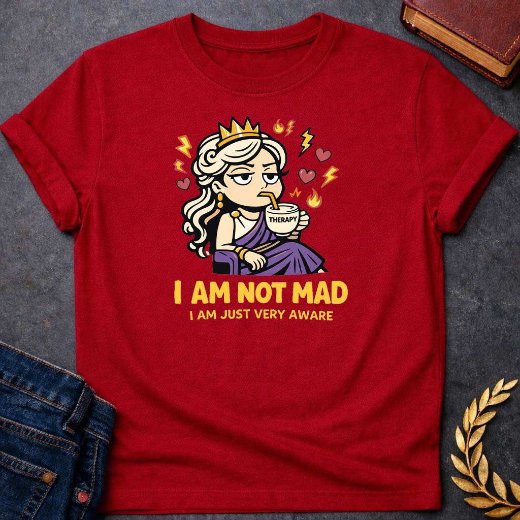 hera i am not mad i am just very aware greek mythology youth t shirt featuring detailed Greek mythology artwork, symbolic design, and bold graphic style