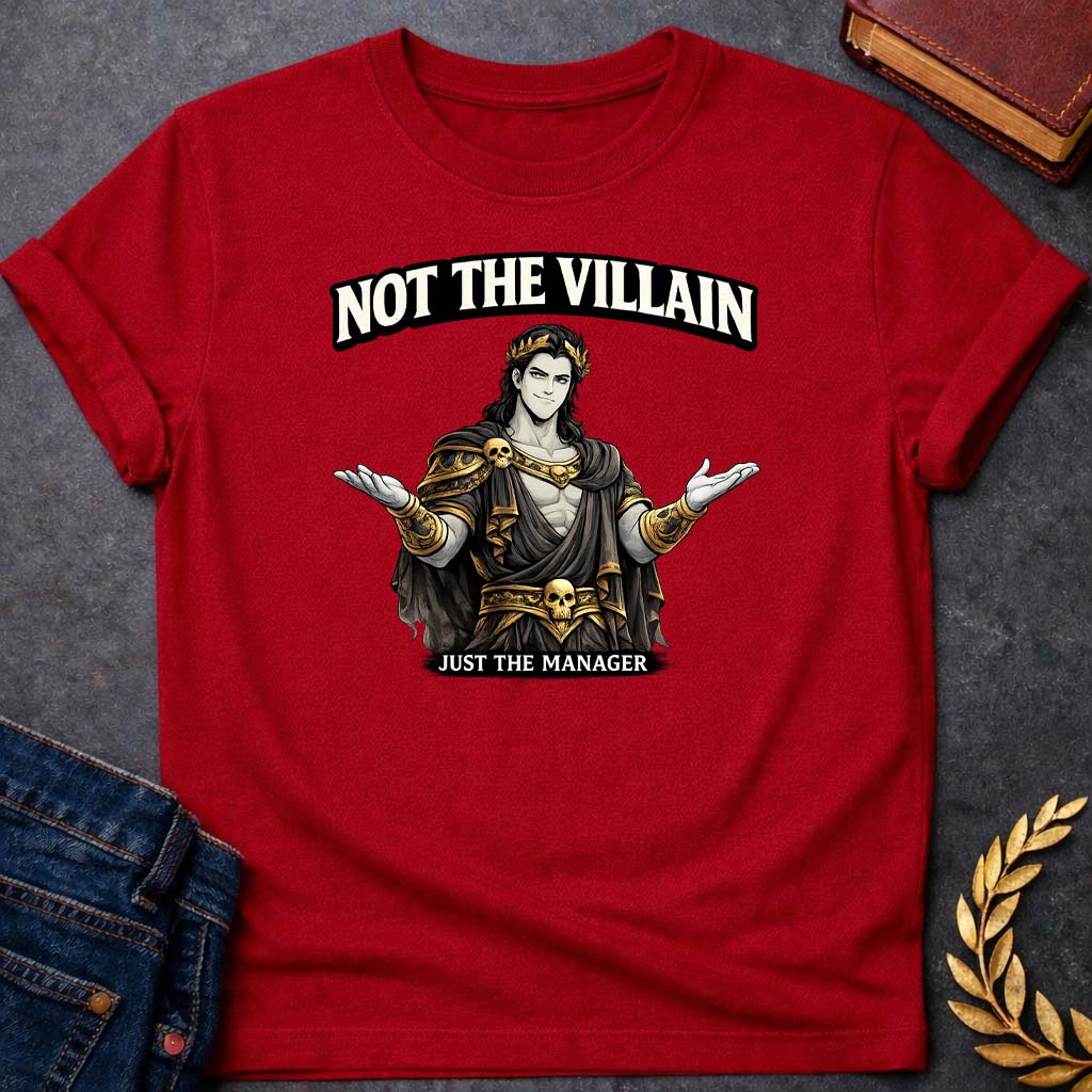 hades not the villain greek mythology adult t shirt featuring underworld king, skull motifs, dark Greek mythology design