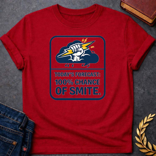 Zeus 100% Chance of Smite Gym Greek Mythology Youth T-Shirt featuring lightning bolt, sky god power symbolism in bold Greek mythology design