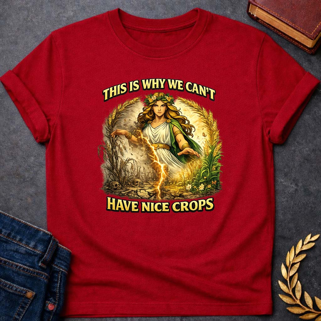 demeter this is why we cant have nice crops greek mythology youth t shirt featuring detailed Greek mythology artwork, symbolic design, and bold graphic style