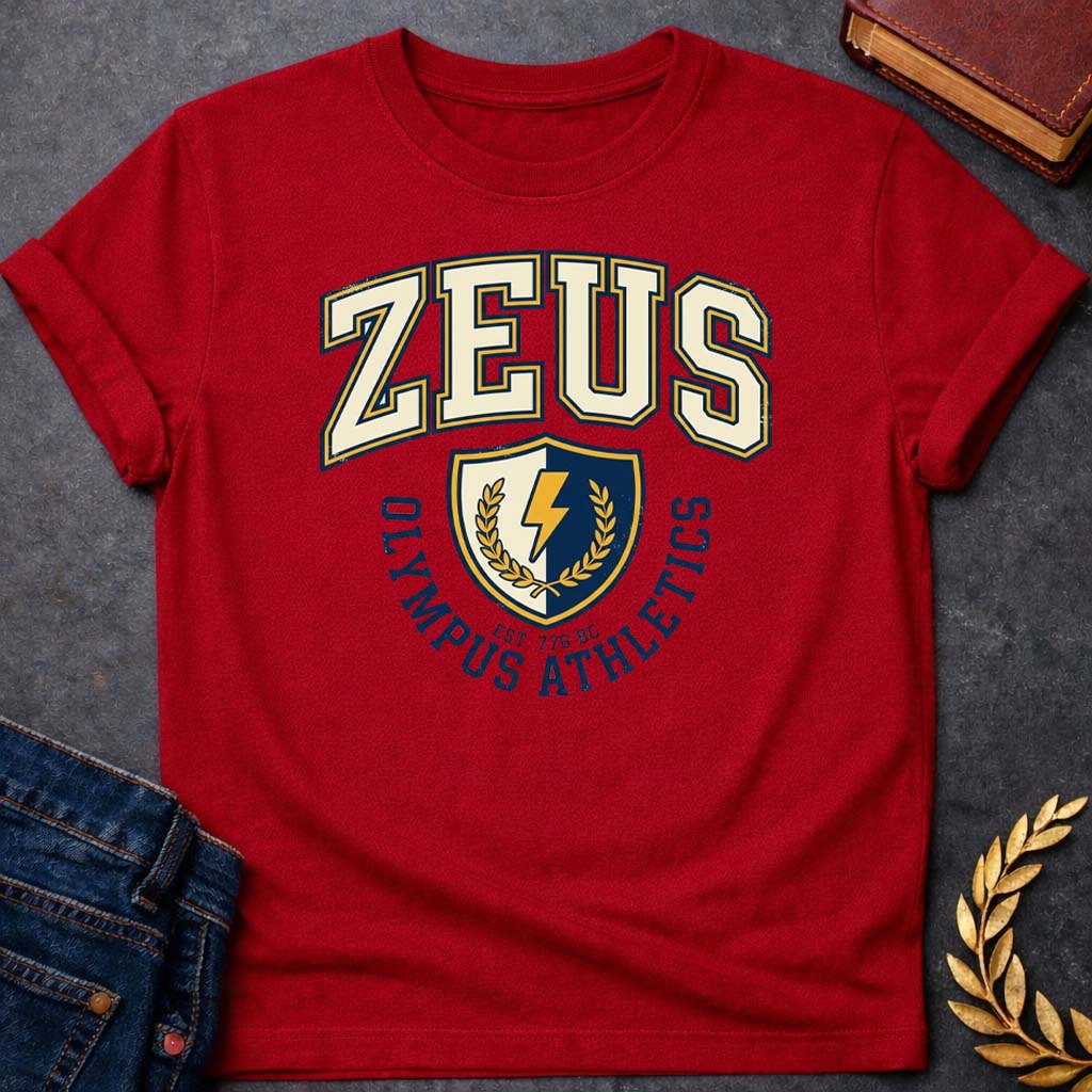 Zeus Olympus Athletics Greek Mythology Youth T-Shirt featuring lightning bolt, sky god power symbolism in bold Greek mythology design