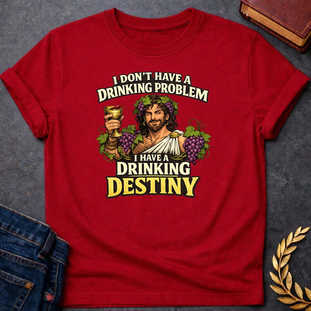 dionysus i dont have a drinking problem greek mythology adult t shirt featuring detailed Greek mythology artwork, symbolic design, and bold graphic style