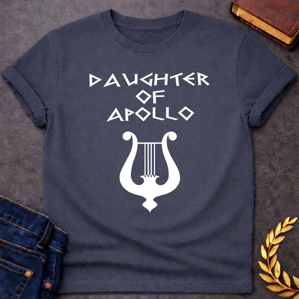 Daughter of Apollo Greek Mythology Adult T-Shirt featuring detailed Greek mythology artwork, symbolic design, and bold graphic style