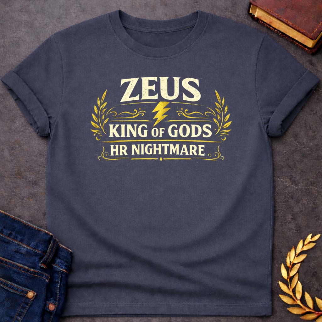 zeus king of the gods hr nightmare greek mythology youth t shirt featuring lightning bolt, sky god power symbolism in bold Greek mythology design