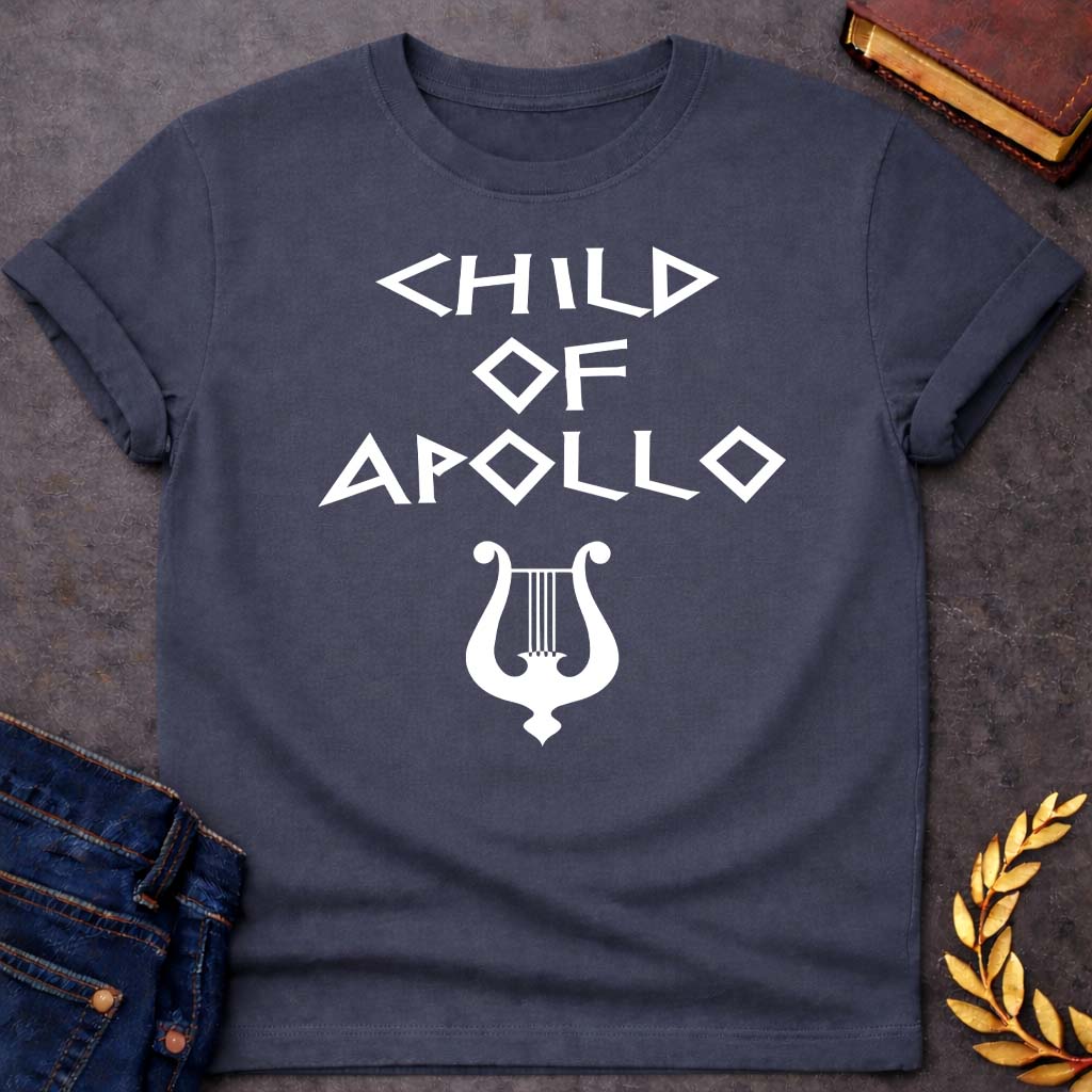 Child of Apollo Greek Mythology Adult T-Shirt featuring detailed Greek mythology artwork, symbolic design, and bold graphic style