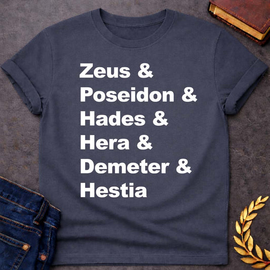 Greek Mythology The Original OG God Names Adult T-Shirt featuring detailed Greek mythology artwork, symbolic design, and bold graphic style