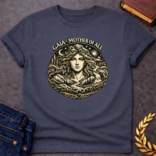 Gaia Mother of All Greek Mythology Adult Shirt featuring detailed Greek mythology artwork, symbolic design, and bold graphic style