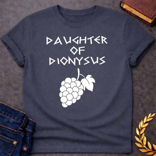 Daughter of Dionysus Greek Mythology Adult T-Shirt featuring detailed Greek mythology artwork, symbolic design, and bold graphic style