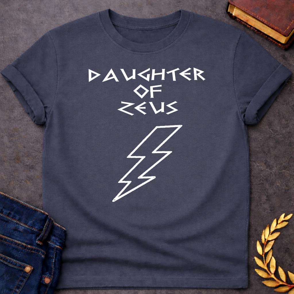 Daughter of Zeus Greek Mythology Adult T-Shirt featuring lightning bolt, sky god power symbolism in bold Greek mythology design