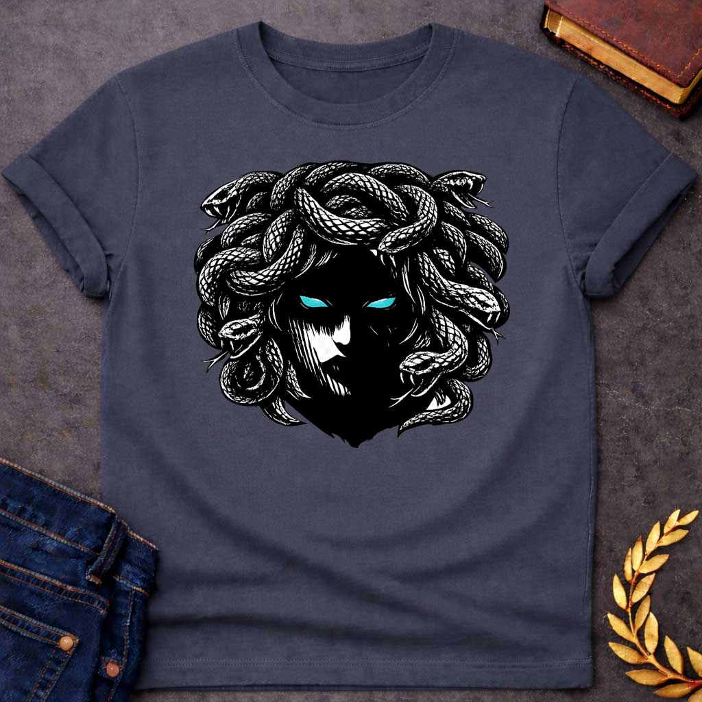 medusa gothic horror style greek mythology youth shirt featuring detailed Greek mythology artwork, symbolic design, and bold graphic style