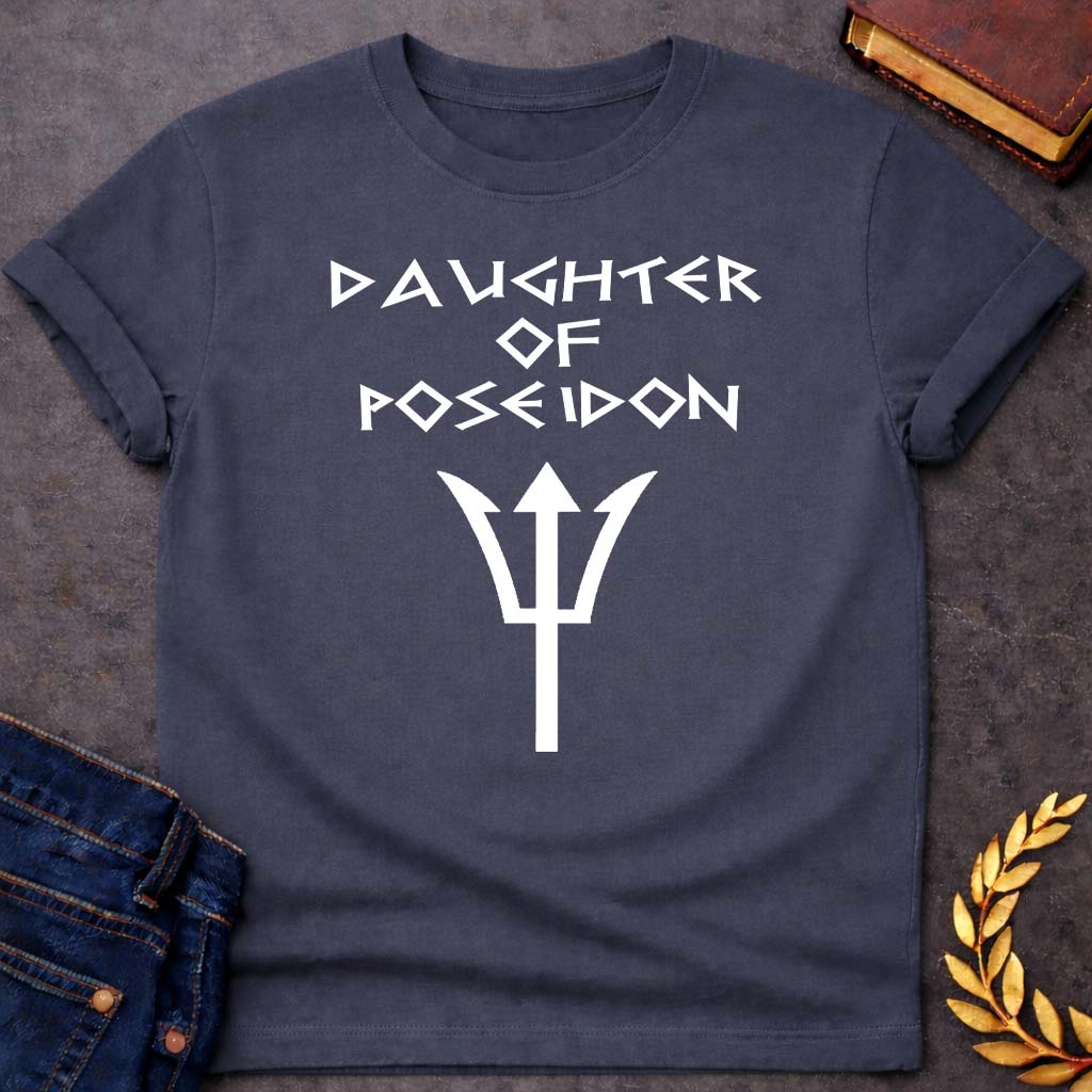 Daughter of Poseidon Greek Mythology Adult T-Shirt featuring trident, ocean waves, sea god symbolism in Greek mythology design