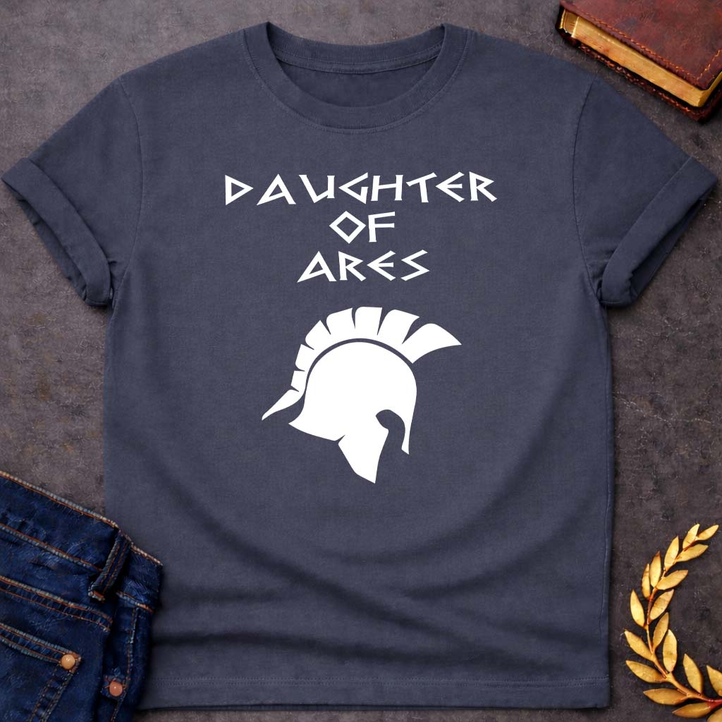 daughter of ares unisex softstyle adult t shirt featuring warrior armor, battle symbolism, god of war Greek mythology design