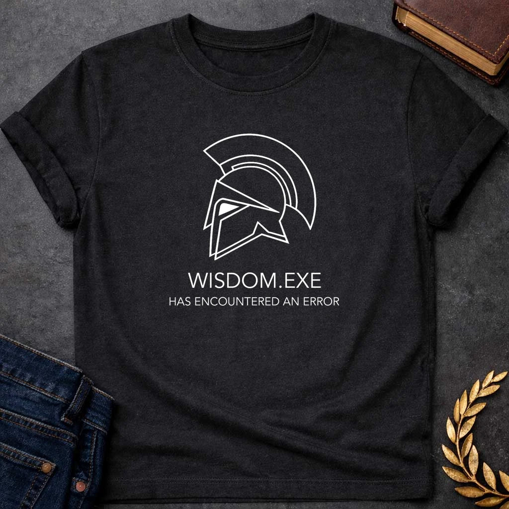 Athena Wisdom.exe has Encountered a Problem Greek Mythology Adult T-Shirt featuring owl, laurel wreath, wisdom symbolism in vintage Greek mythology design