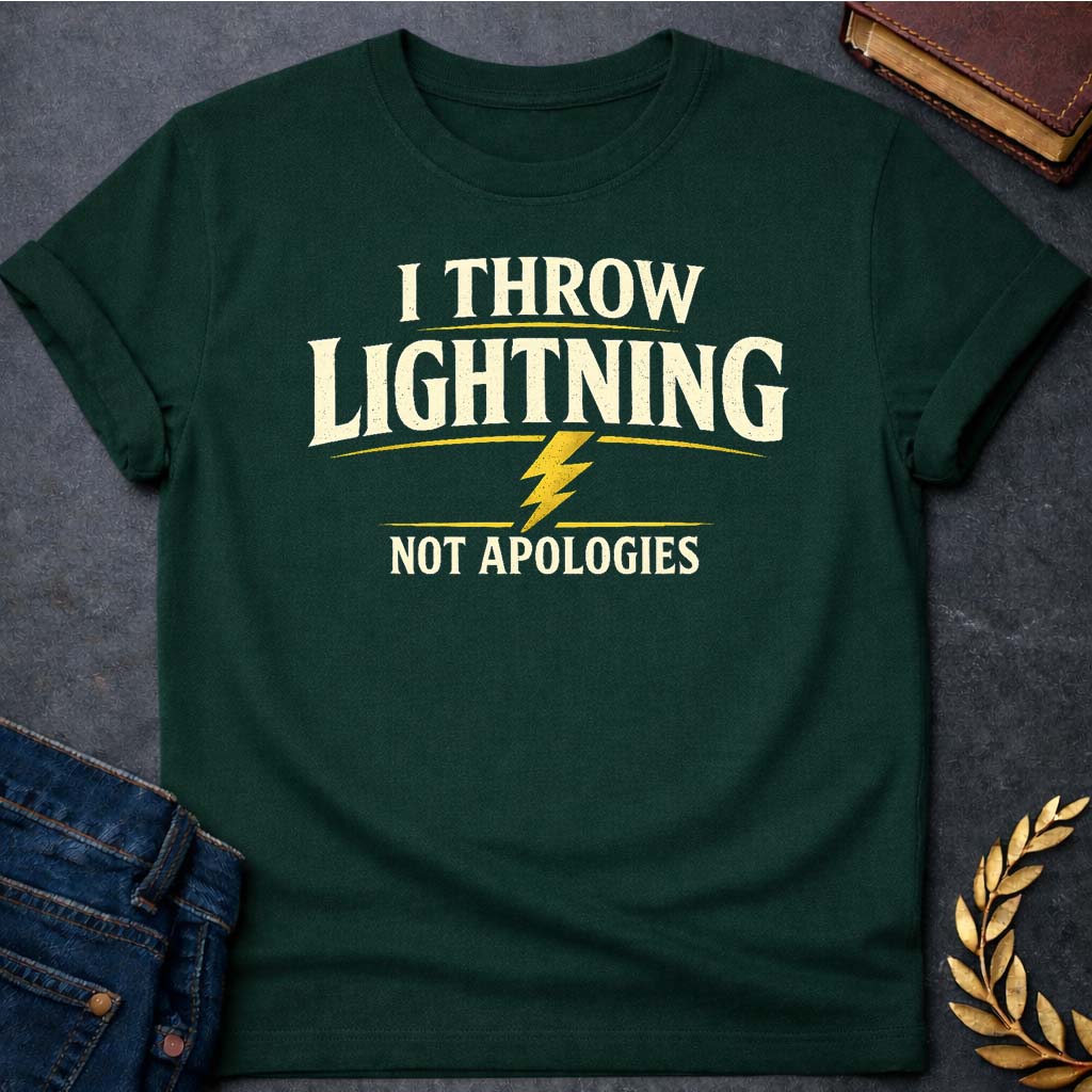 zeus i throw lightning greek mythology adult t shirt featuring lightning bolt, sky god power symbolism in bold Greek mythology design