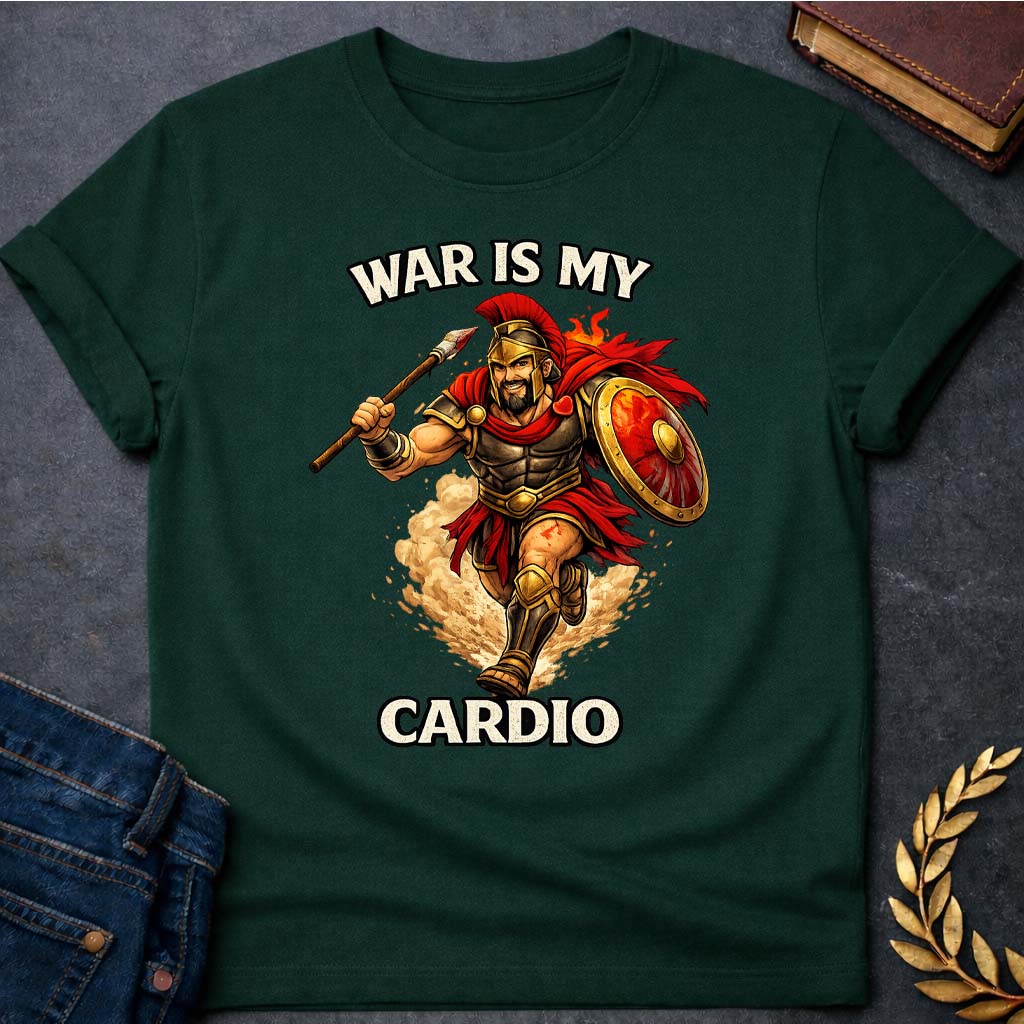 ares war is my cardio greek mythology unisex softstyle adult t shirt featuring warrior armor, battle symbolism, god of war Greek mythology design
