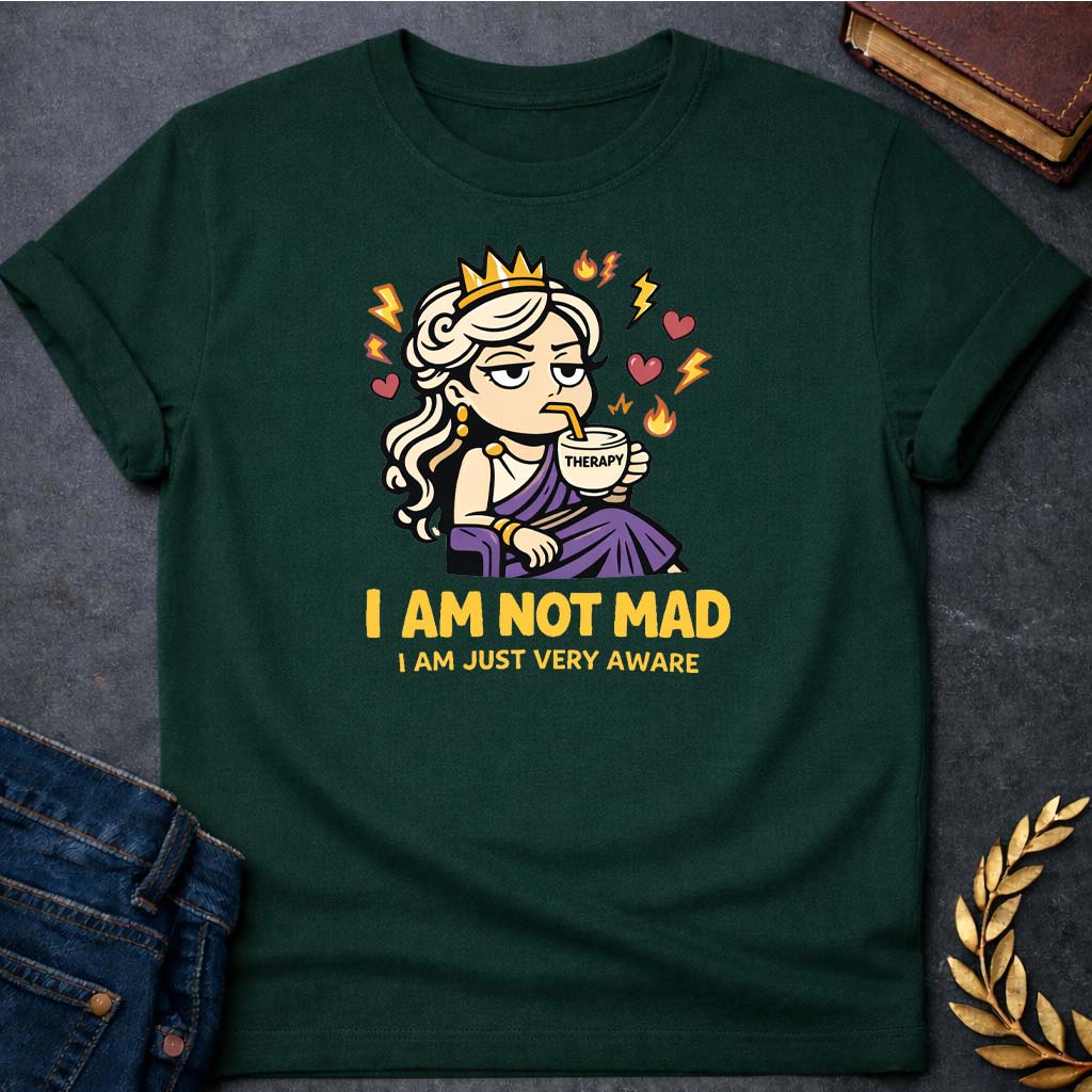 hera i am not mad i am just very aware greek mythology adult t shirt featuring detailed Greek mythology artwork, symbolic design, and bold graphic style