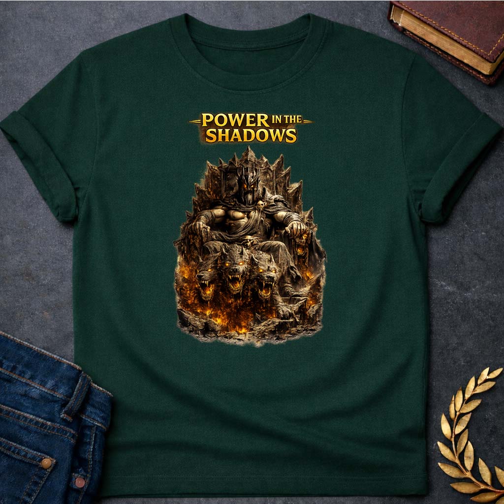 hades power in the shadows greek mythology unisex softstyle t shirt featuring underworld king, skull motifs, dark Greek mythology design