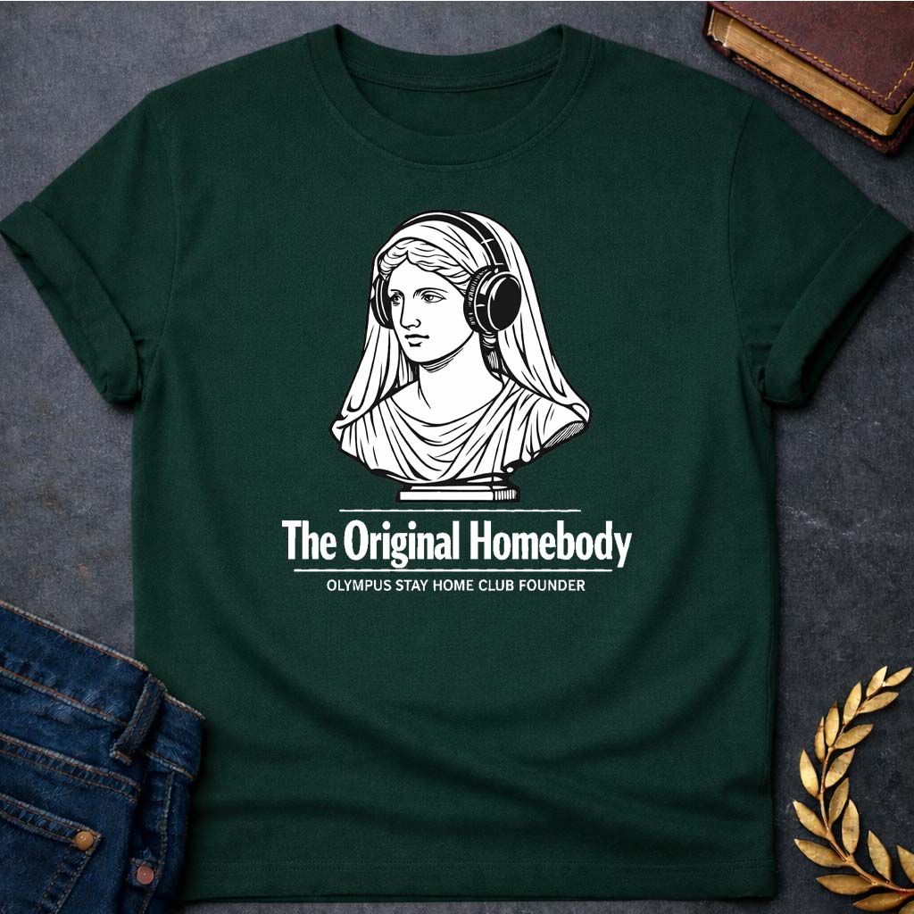 hestia the original homebody greek mythology adult t shirt featuring detailed Greek mythology artwork, symbolic design, and bold graphic style