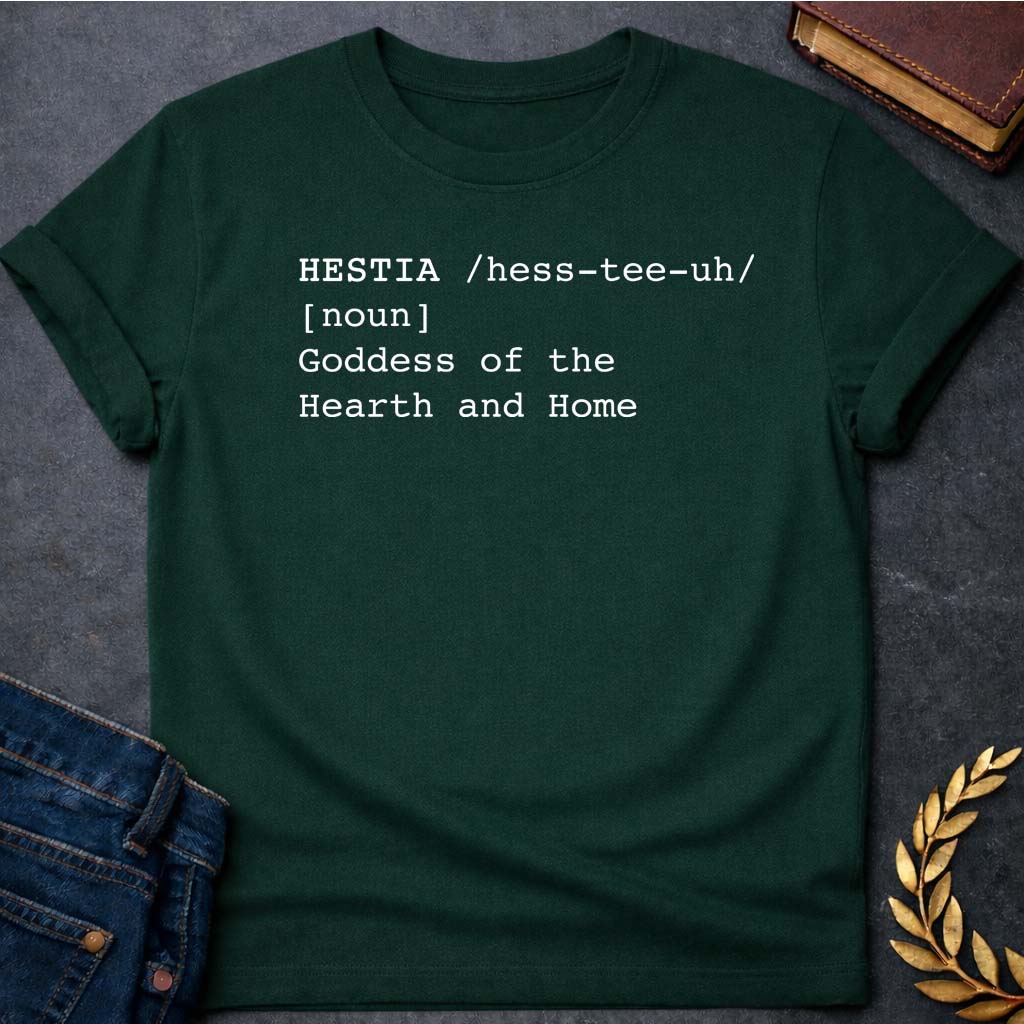 hestia dictionary definition greek mythology unisex softstyle adult t shirt featuring detailed Greek mythology artwork, symbolic design, and bold graphic style