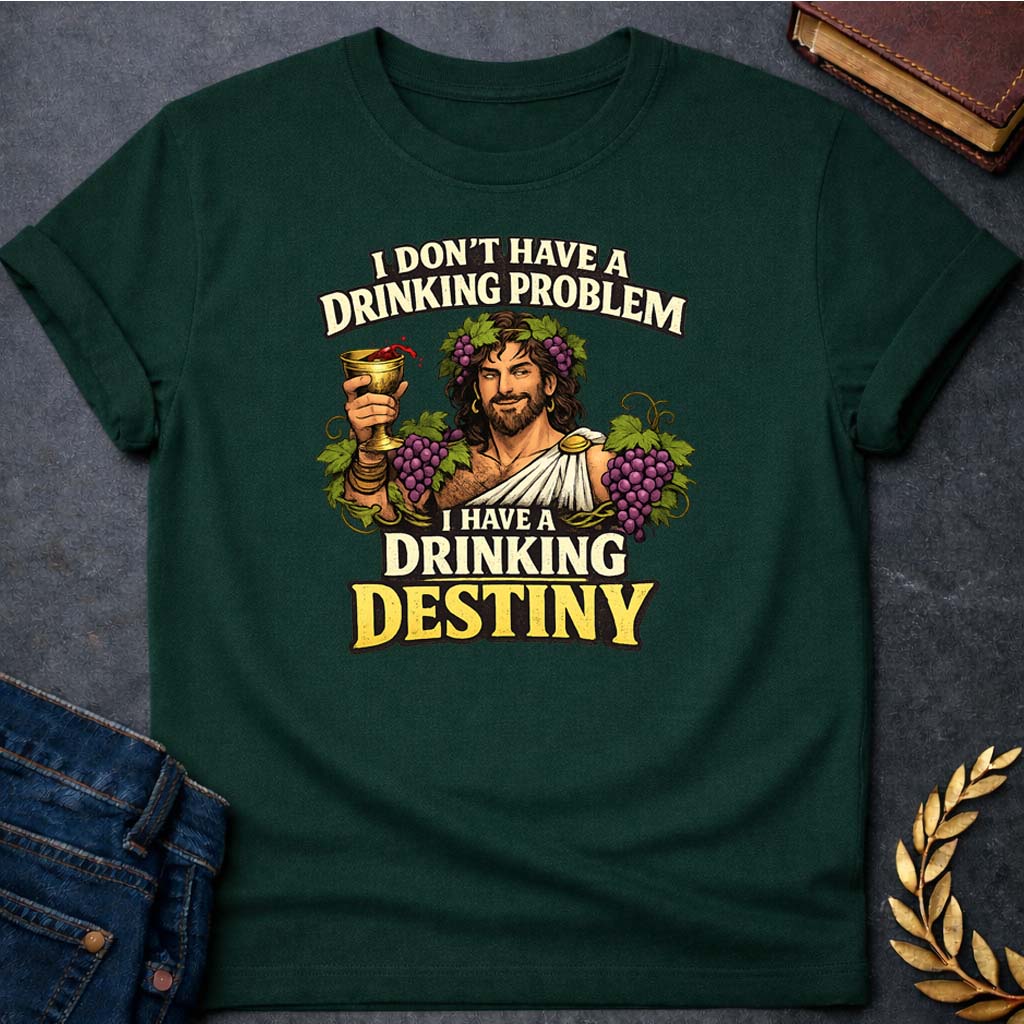 dionysus i dont have a drinking problem greek mythology adult t shirt featuring detailed Greek mythology artwork, symbolic design, and bold graphic style