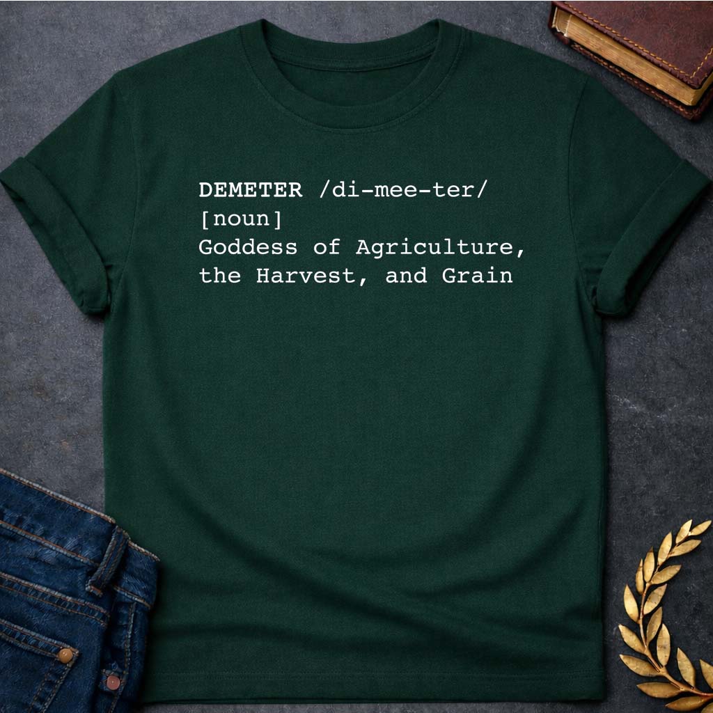 demeter dictionary definition greek mythology unisex softstyle adult t shirt featuring detailed Greek mythology artwork, symbolic design, and bold graphic style