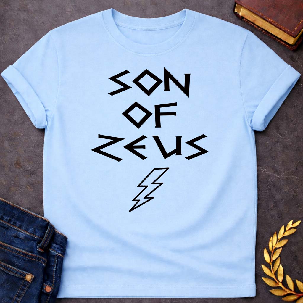 son of zeus greek mythology unisex youth heavy cotton™ tee featuring lightning bolt, sky god power symbolism in bold Greek mythology design
