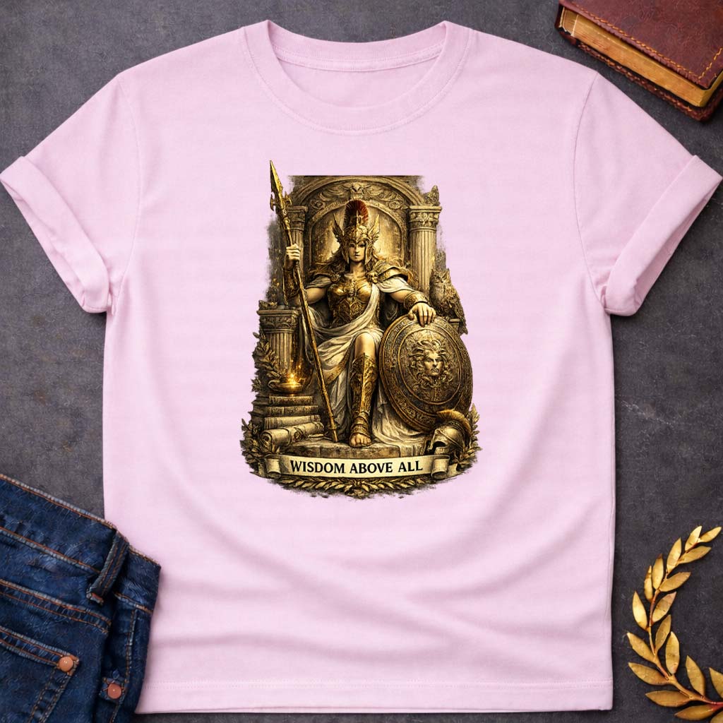 athena wisdom above all greek mythology kids heavy cotton™ tee featuring owl, laurel wreath, wisdom symbolism in vintage Greek mythology design
