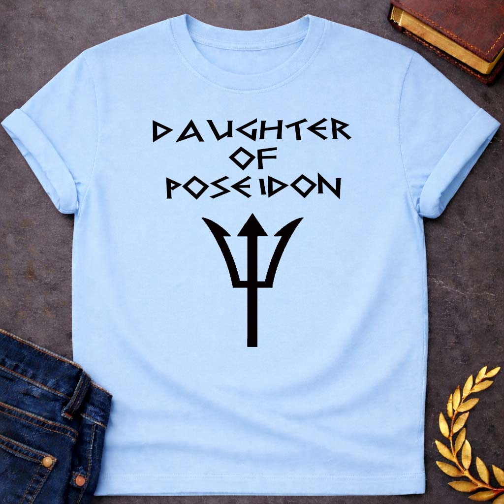daughter of poseidon greek mythology unisex youth heavy cotton™ tee featuring trident, ocean waves, sea god symbolism in Greek mythology design