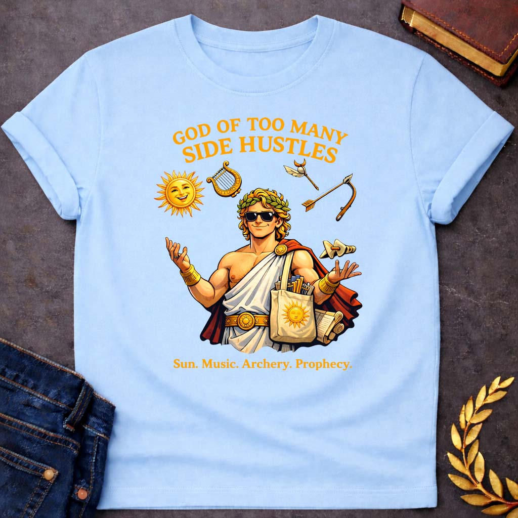 apollo god of too many side hustles greek mythology youth heavy cotton™ tee featuring detailed Greek mythology artwork, symbolic design, and bold graphic style