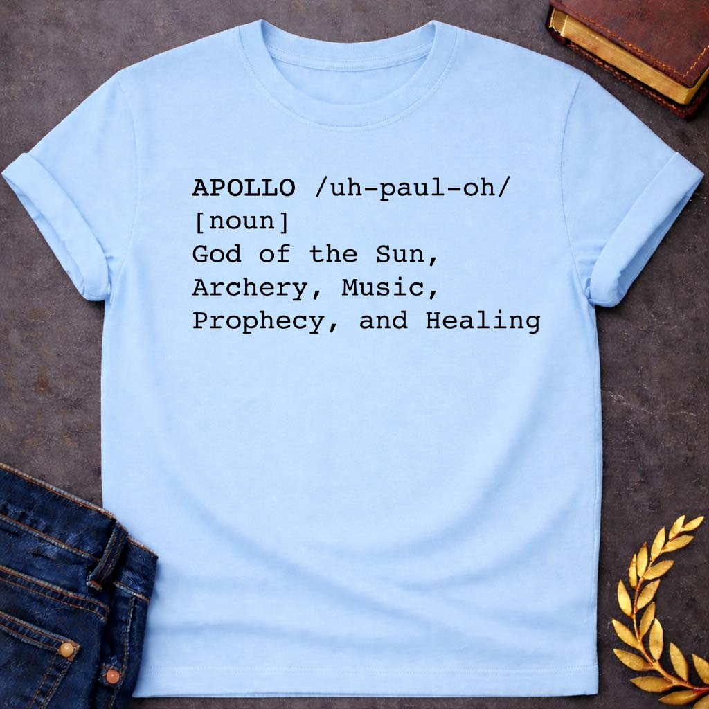 apollo dictionary definition greek mythology youth heavy cotton™ tee featuring detailed Greek mythology artwork, symbolic design, and bold graphic style