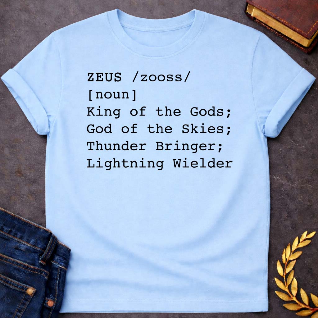 zeus dictionary definition greek mythology youth heavy cotton™ tee featuring lightning bolt, sky god power symbolism in bold Greek mythology design