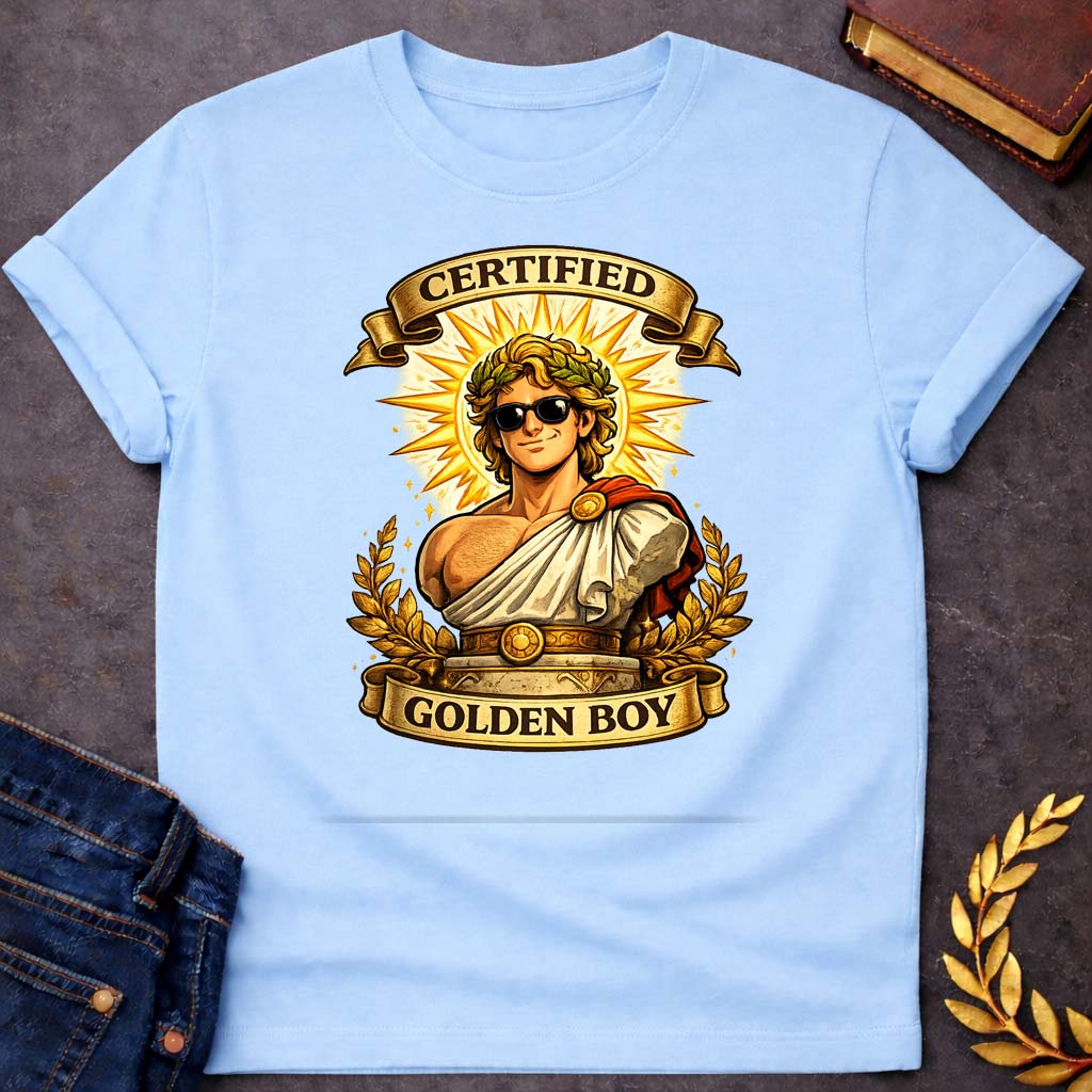 apollo certified golden boy greek mythology youth heavy cotton™ tee featuring detailed Greek mythology artwork, symbolic design, and bold graphic style