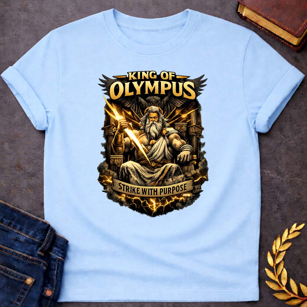 zeus king of olympus strike with purpose greek mythology kids heavy cotton™ tee featuring lightning bolt, sky god power symbolism in bold Greek mythology design