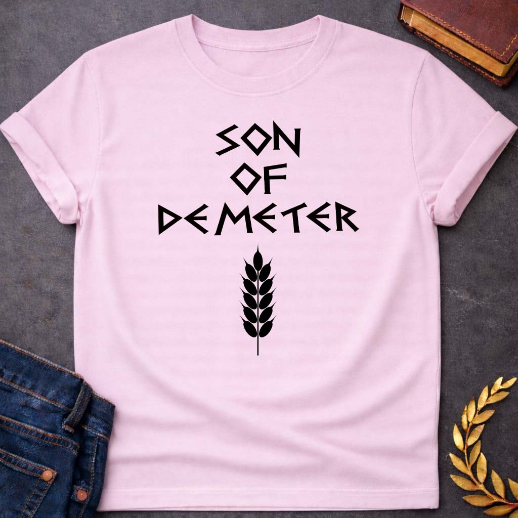son of demeter greek mythology unisex softstyle adult t shirt featuring detailed Greek mythology artwork, symbolic design, and bold graphic style