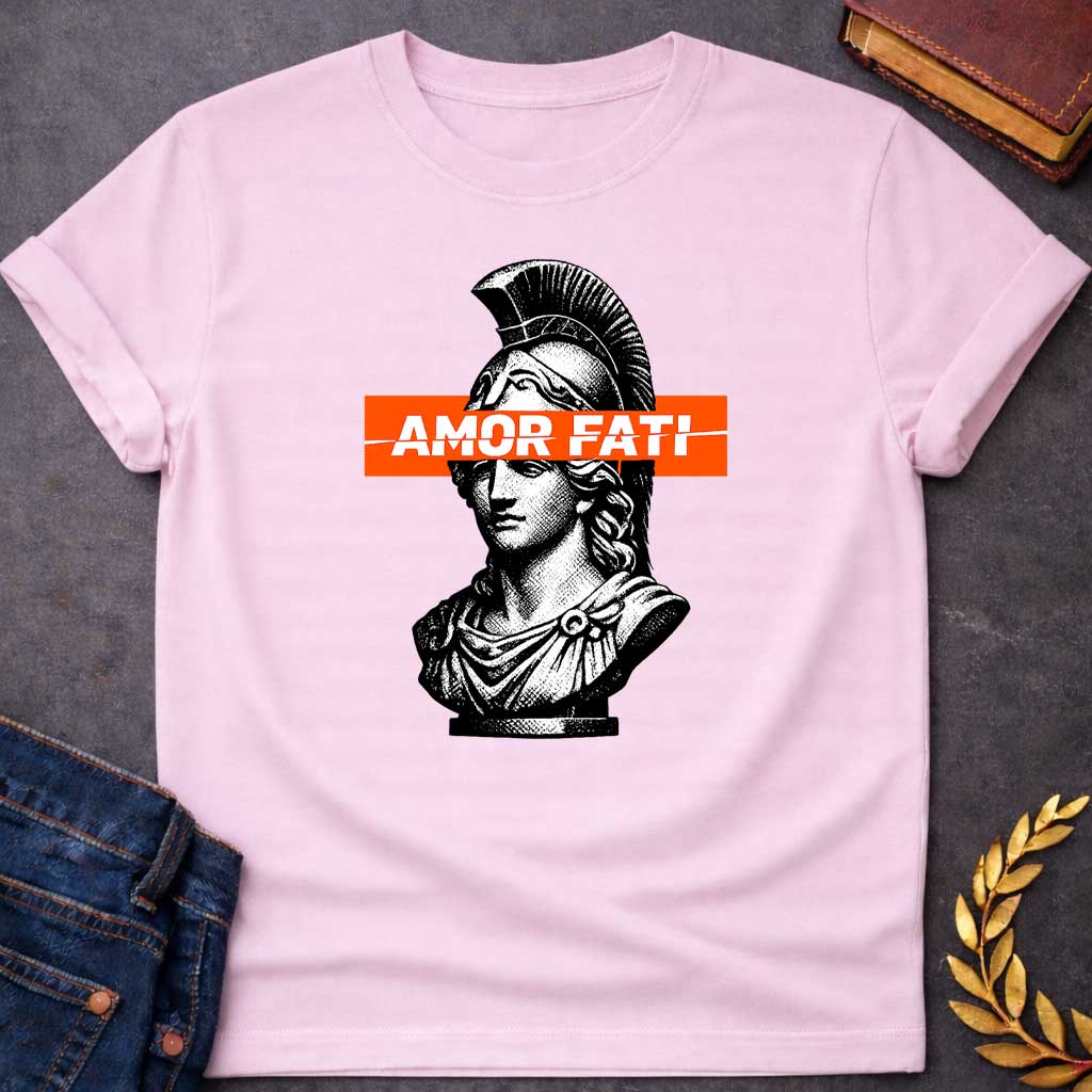 athena amor fati greek mythology youth shirt featuring owl, laurel wreath, wisdom symbolism in vintage Greek mythology design