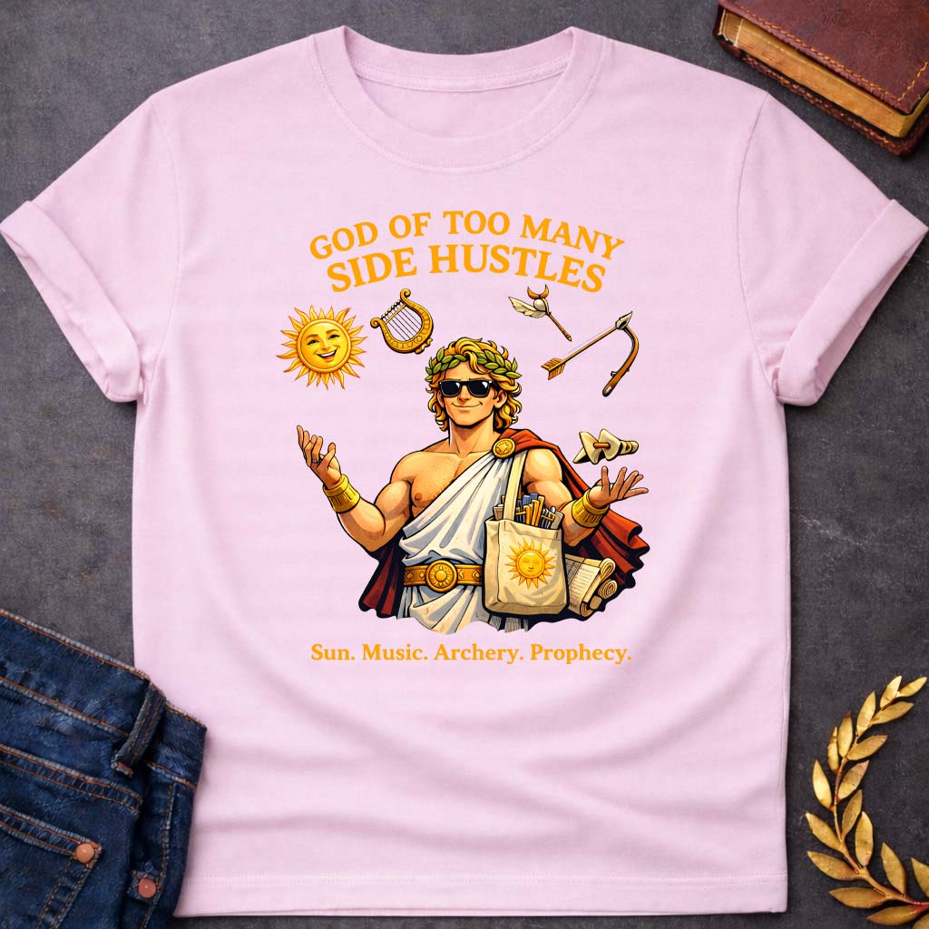 apollo god of too many side hustles greek mythology youth heavy cotton™ tee featuring detailed Greek mythology artwork, symbolic design, and bold graphic style