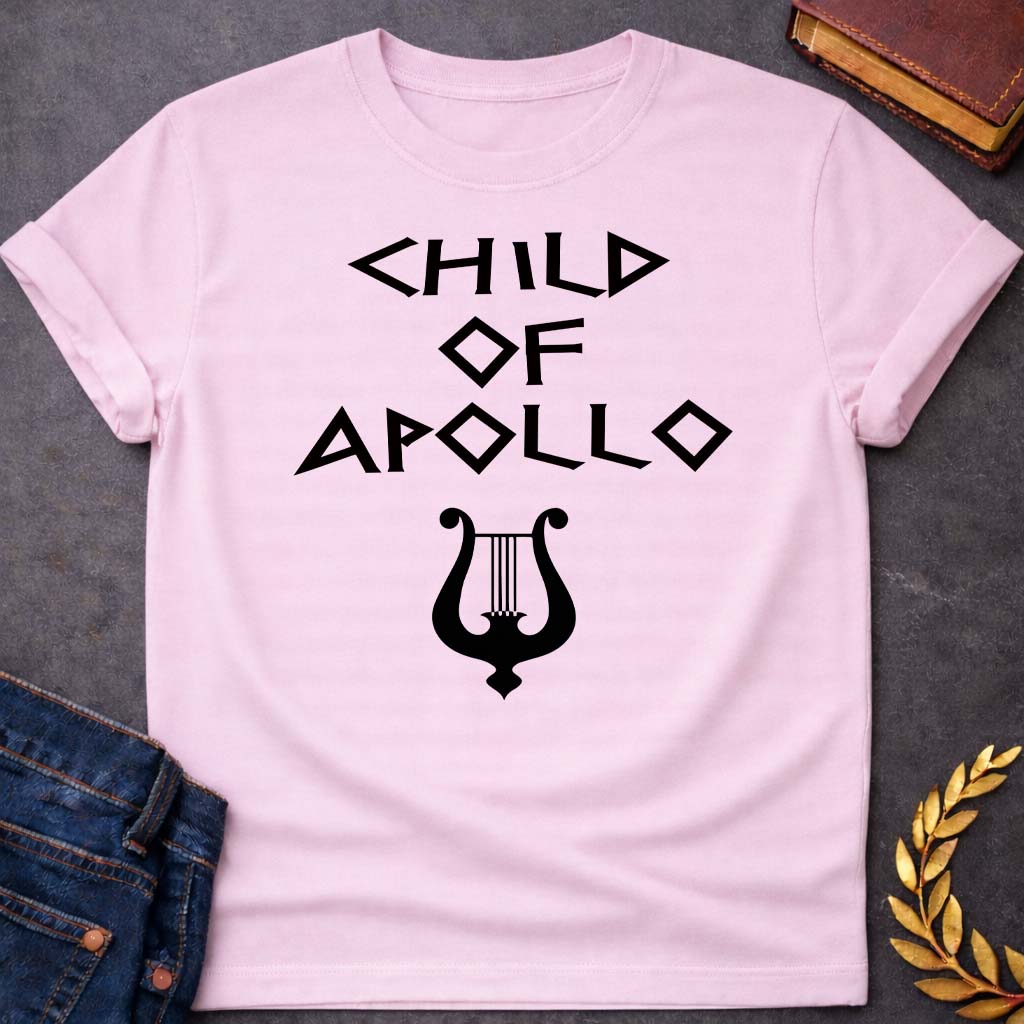 child of apollo greek mythology unisex softstyle adult t shirt featuring detailed Greek mythology artwork, symbolic design, and bold graphic style
