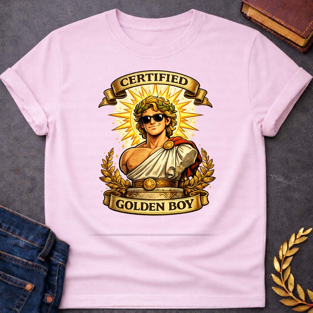apollo certified golden boy greek mythology youth heavy cotton™ tee featuring detailed Greek mythology artwork, symbolic design, and bold graphic style