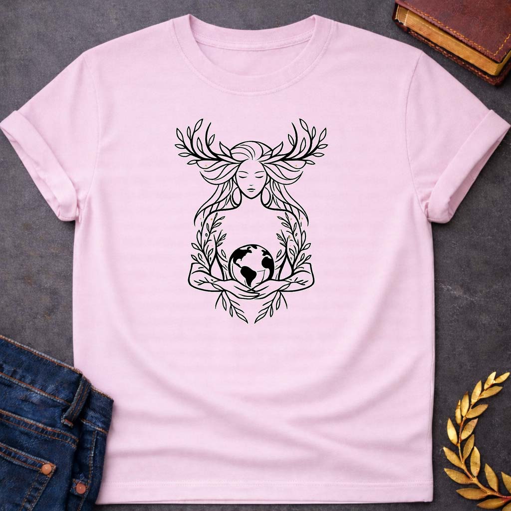 gaia minimalist line art greek mythology youth shirt featuring detailed Greek mythology artwork, symbolic design, and bold graphic style