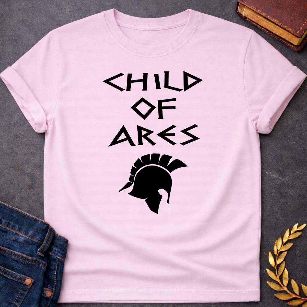 child of ares greek mythology unisex softstyle adult t shirt featuring warrior armor, battle symbolism, god of war Greek mythology design