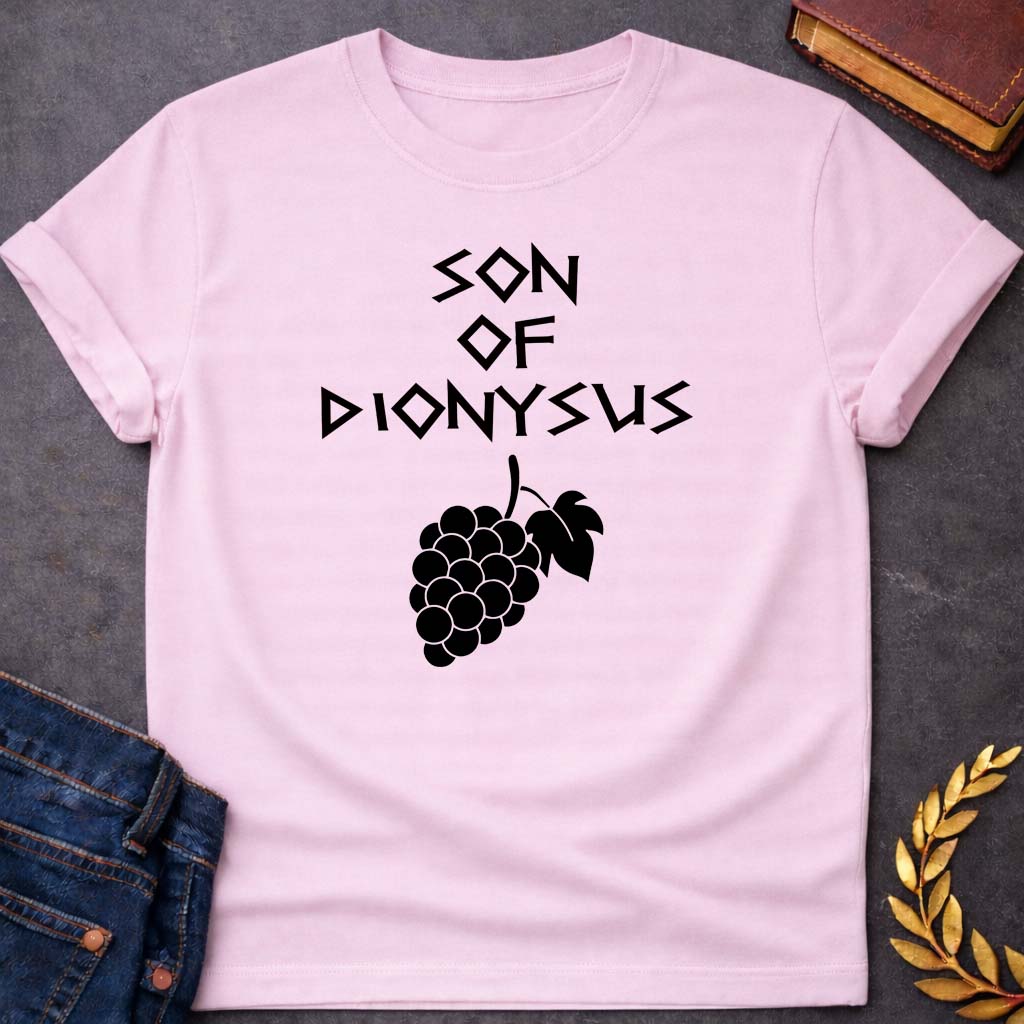 son of dionysus greek mythology unisex softstyle adult t shirt featuring detailed Greek mythology artwork, symbolic design, and bold graphic style