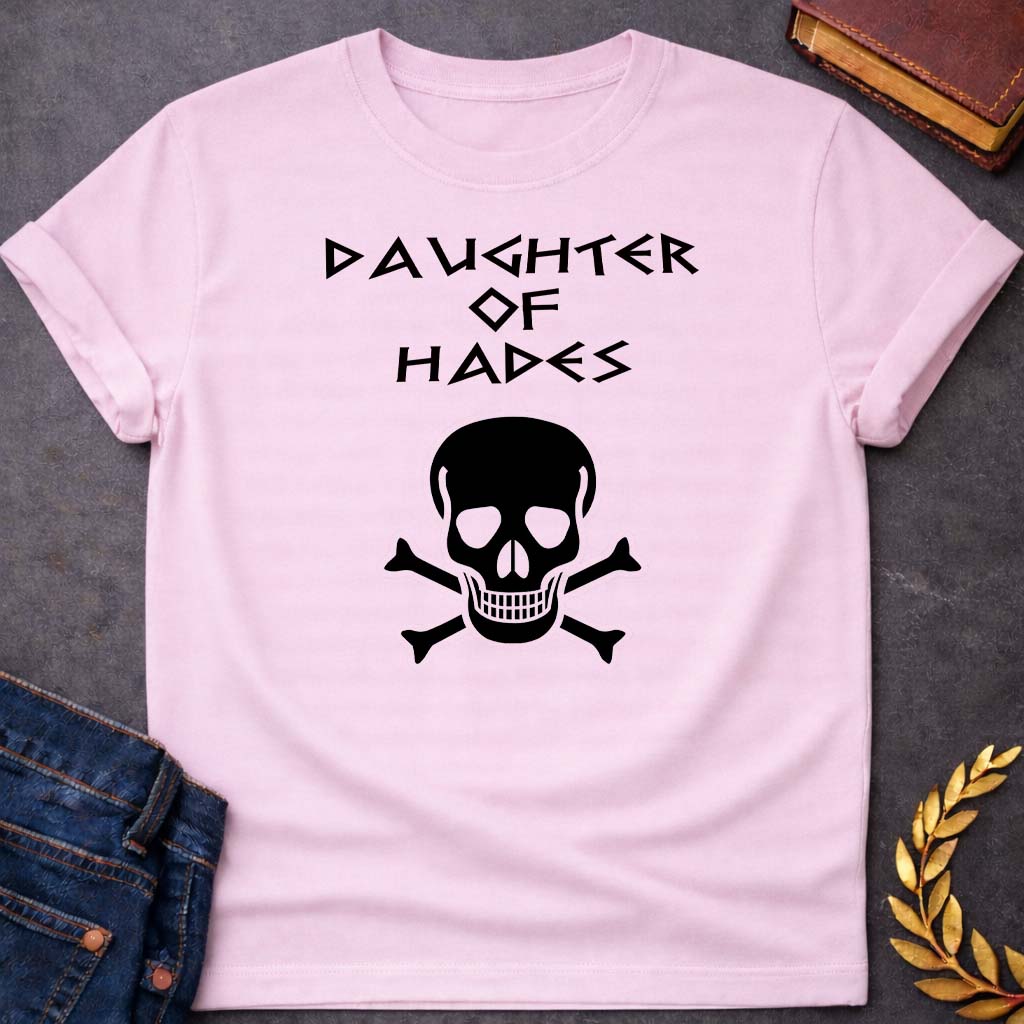 daughter of hades unisex softstyle adult t shirt featuring underworld king, skull motifs, dark Greek mythology design