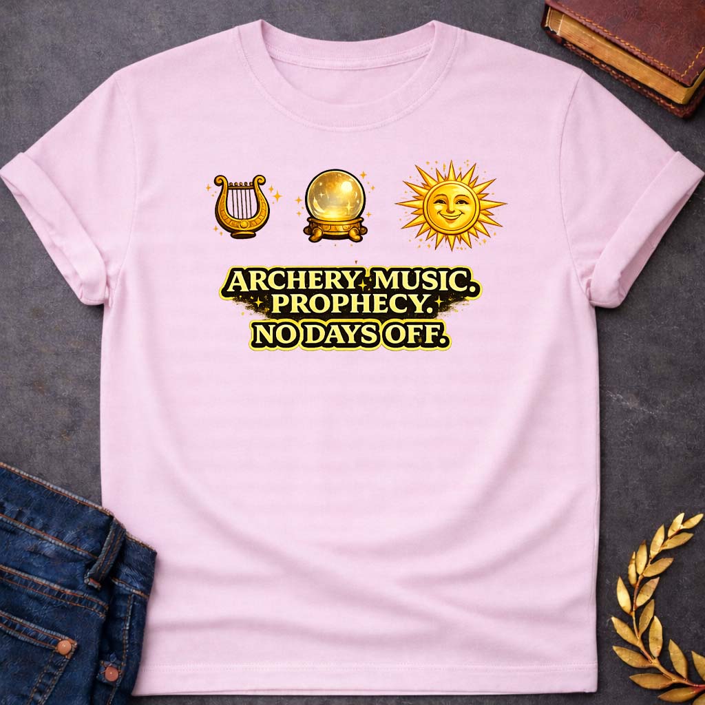 apollo archery music prophecy no days off greek mythology youth heavy cotton™ tee featuring detailed Greek mythology artwork, symbolic design, and bold graphic style