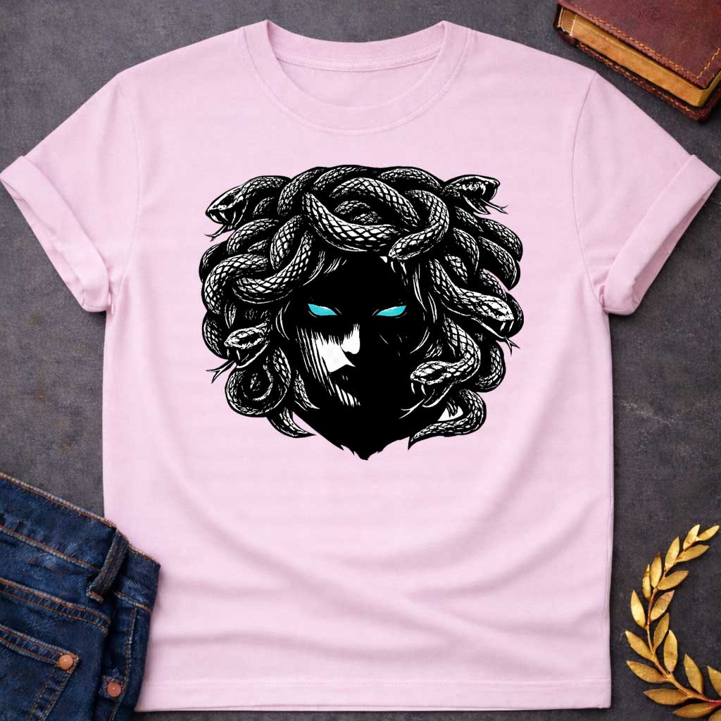 medusa gothic horror style greek mythology youth shirt featuring detailed Greek mythology artwork, symbolic design, and bold graphic style
