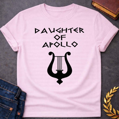 daughter of apollo unisex softstyle adult t shirt featuring detailed Greek mythology artwork, symbolic design, and bold graphic style