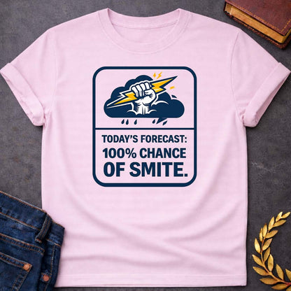 zeus 100 chance of smite gym greek mythology youth t shirt featuring lightning bolt, sky god power symbolism in bold Greek mythology design