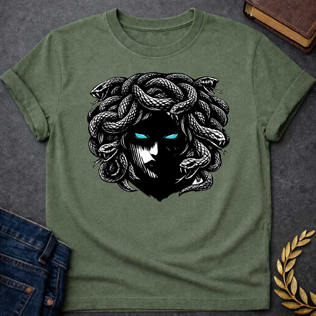 medusa gothic horror style greek mythology adult shirt featuring detailed Greek mythology artwork, symbolic design, and bold graphic style