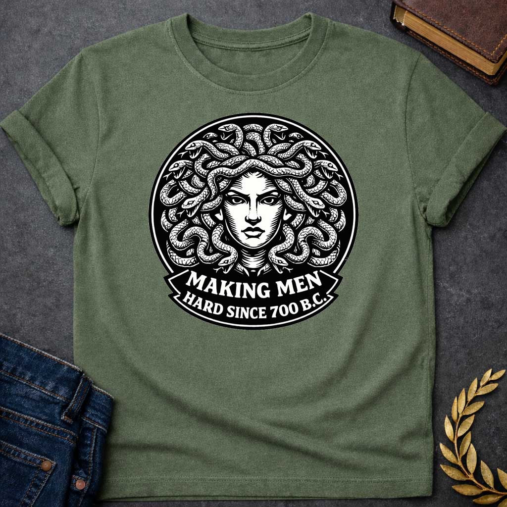 medusa making men hard since 700 b c greek mythology adult shirt featuring detailed Greek mythology artwork, symbolic design, and bold graphic style