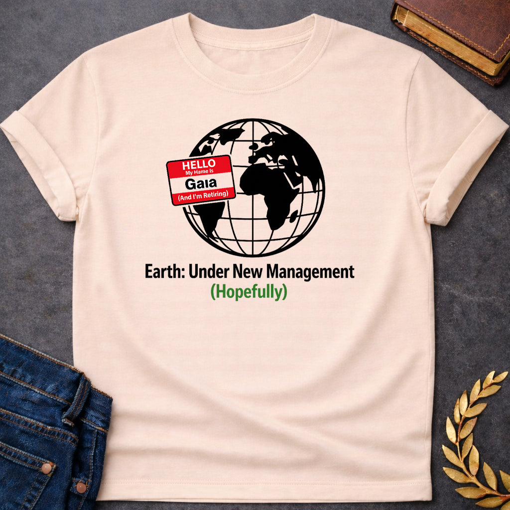 gaia earth under new managment greek mythology adult shirt featuring detailed Greek mythology artwork, symbolic design, and bold graphic style