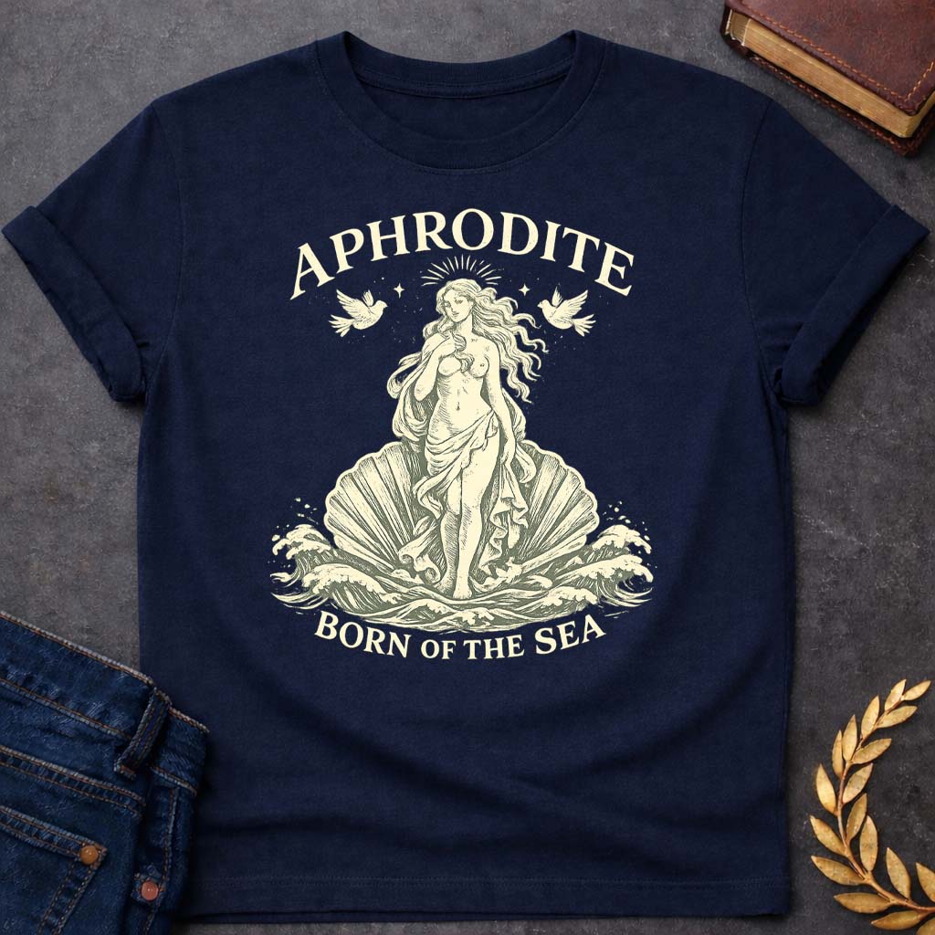 aphrodite born of the sea greek mythology youth heavy cotton™ tee featuring detailed Greek mythology artwork, symbolic design, and bold graphic style
